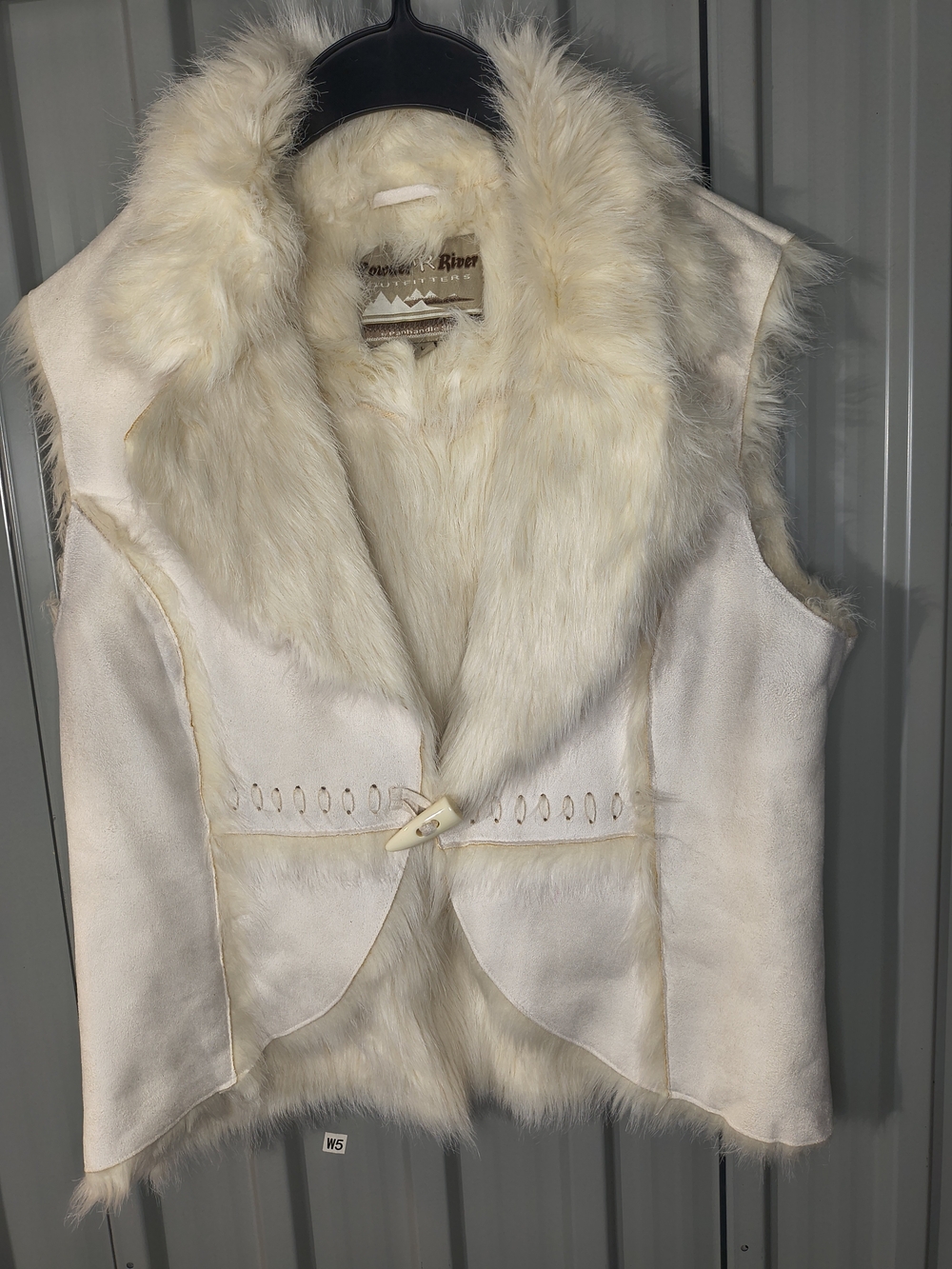 Powder River Outfitters cream faux fur and leather vest